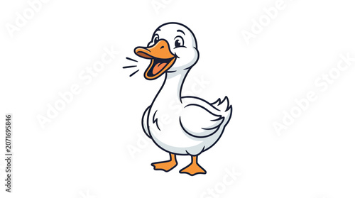 Photography Happy Cartoon Duckling Quacking with Open Beak and Sound Waves