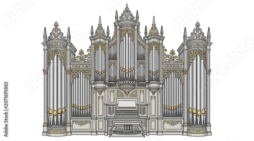 Φωτογραφία Ornate Grand Pipe Organ, Intricate Design, Musical Instrument, Concert Hall