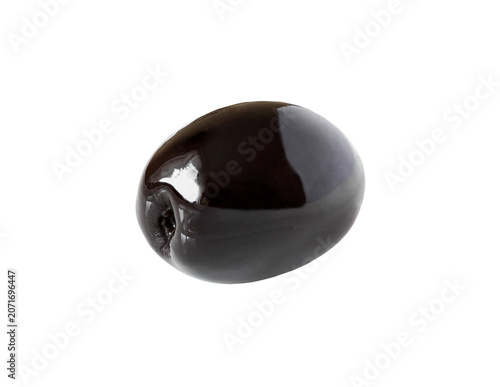 one whole black olive isolated on white background with clipping path