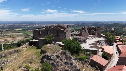 Hilltop Castle Village. Castelo Rodrigo Ruins Aerial Heritage Landscape