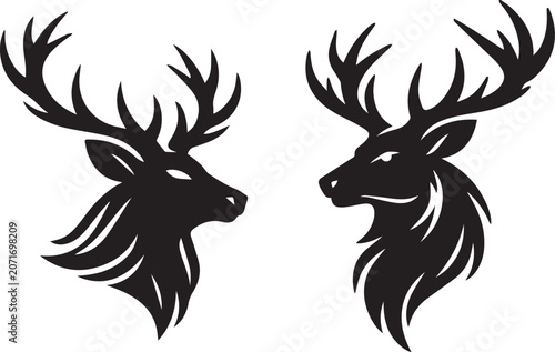 Two stylish deer heads with antlers facing opposite directions Vector