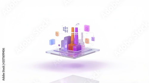 3D isometric miniature industrial factory automation data hub model