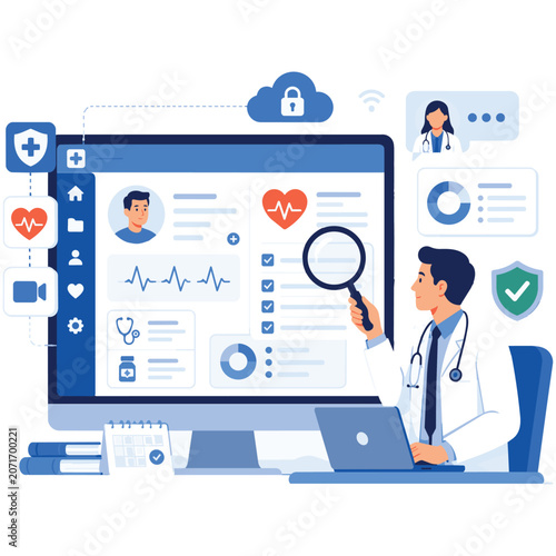 Digital Health Record Dashboard Flat Vector Illustration