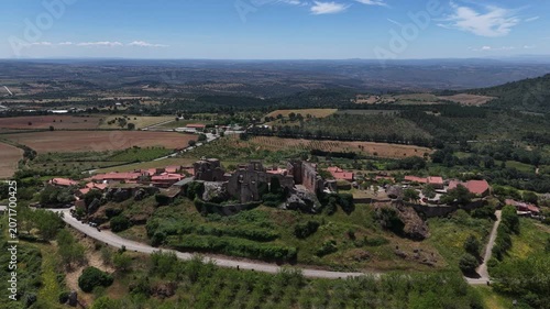 Medieval Castle Perched on Hilltop. Castelo Rodrigo Village Aerial View
