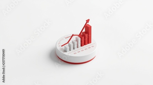 3D financial growth chart cylinder with red upward arrow