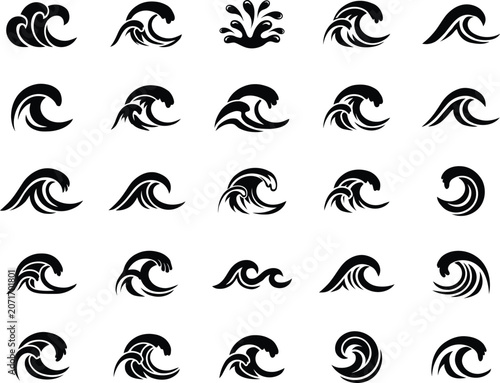 Wave crest collection diverse ocean wave designs isolated on transparent background