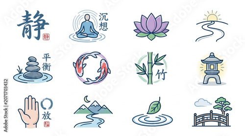 Zen Japanese Culture Icons Collection.