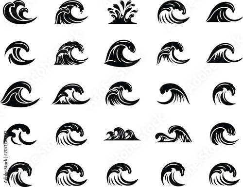 20 different wave icons isolated on transparent background