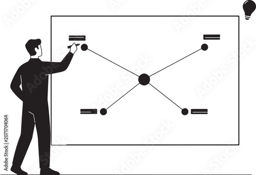 Fotografía A man drawing a mind map on a board, compiling ideas