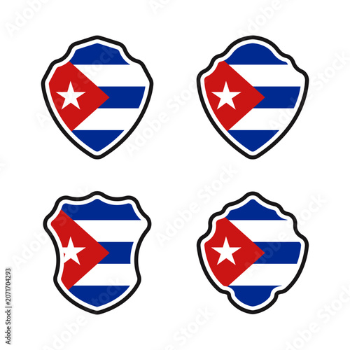 Cuba Flag Shield Badge Collection Vector Set