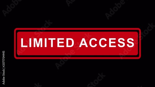 Limited access warning text animation for restricted availability message animation limited access warning text animation with alpha channel ,warning text animation with 4 k video animation.