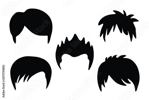 Male hair silhouette collection, set of 5 men's hairstyle vector icons, black hair cut shapes for barbershop branding and character design