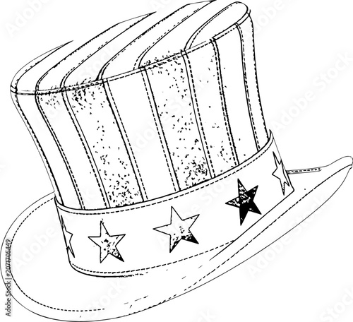 Uncle sam top hat with stars and stripes pattern