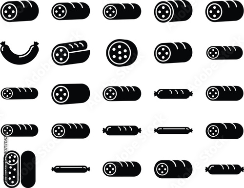 Sausage icons collection black silhouette isolated on transparent background