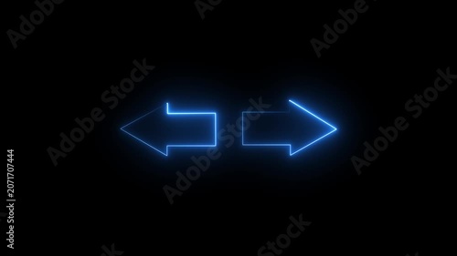 Flashing strobe lights from an emergency vehicle defocused to create a smooth bokeh background. Emergency Lights Overlay Arrow-shaped neon sign. Neon arrow symbol icon.
