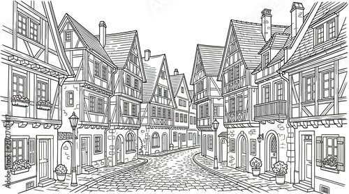 Obraz na plátně Charming Medieval European Town Street with Half-Timbered Houses