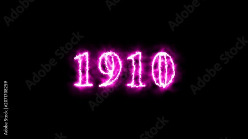 Animated glowing number 1910 with realistic fire and flame effects on a dark background. Perfect for countdowns, year transitions, presentations, and motion graphics projects.