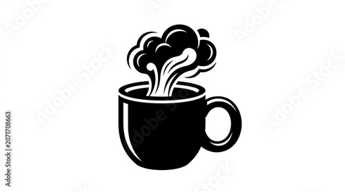 Steaming hot coffee cup icon graphic.