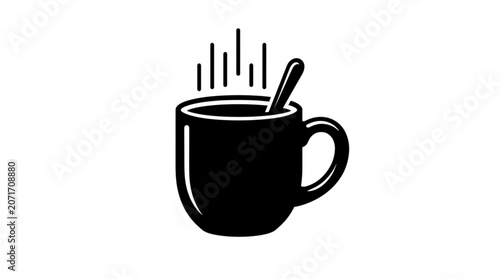 Steaming hot coffee cup with spoon.