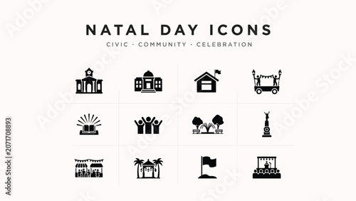 Fotografie Set of twelve natal day icons showcasing civic community celebrations and public events