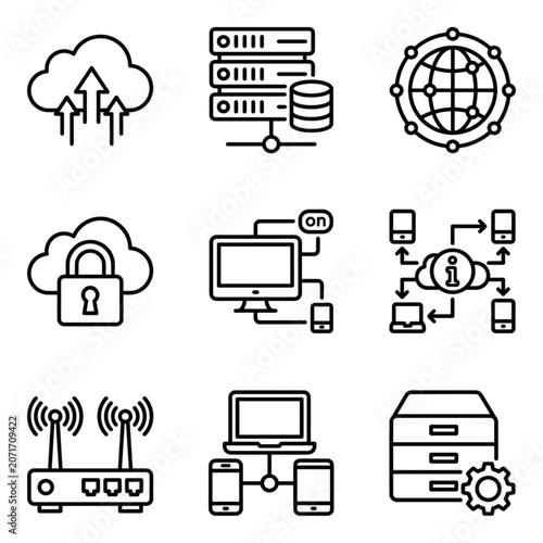 Technology and computer network icons.