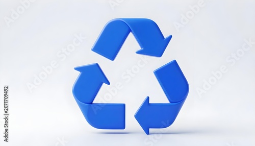 A vibrant blue recycling symbol stands out against a clean, minimalist background