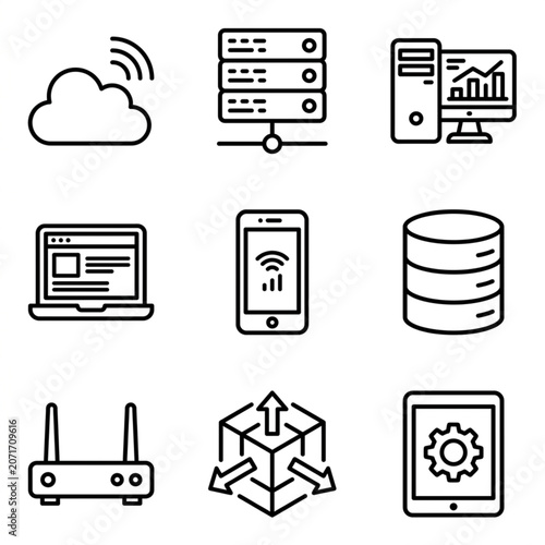 Technology icons for networking devices.