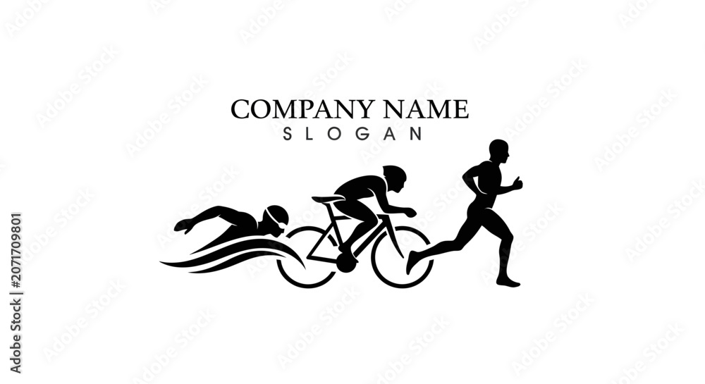 Obraz premium Triathlon Sport Logo - Swim Bike Run Silhouette
