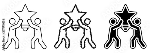 Quadro su tela Vector illustration of people holding up a star symbol in various styles