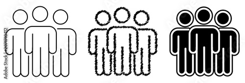 Three people standing together in different styles and colors