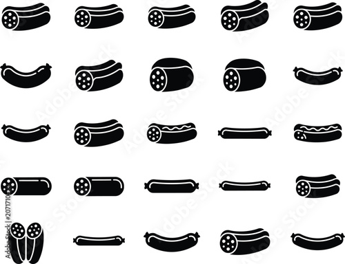 Sausage icons collection black and white isolated on transparent background