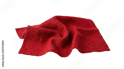 Red fabric cloth folded on white background.