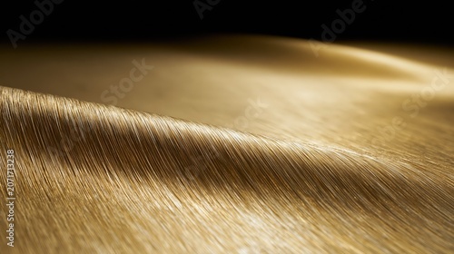 Vague dorée de fibres métalliques finement brossées sous lumière rasante