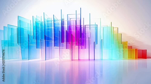 Digital technology refracted light over white wall and white table background