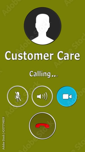 Customer Care Incoming Call Screen Animation with Video Call and Mute Icons 4K.