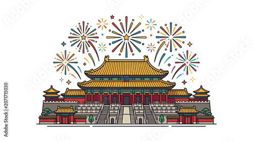 Obraz na plátně Forbidden City Beijing Landmark with Fireworks Celebration