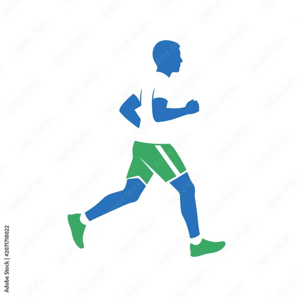 Fototapeta premium Man Running in Green Shorts Fast.