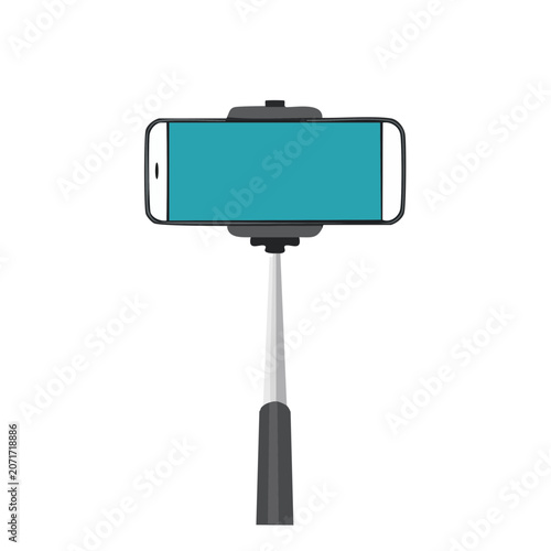 Smartphone on Selfie Stick Flat Vector Illustration