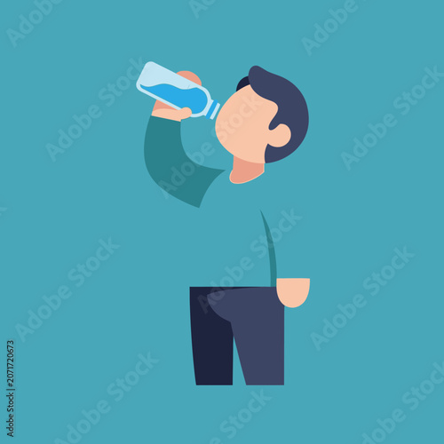 Vászonkép Man Drinking Water From Bottle.