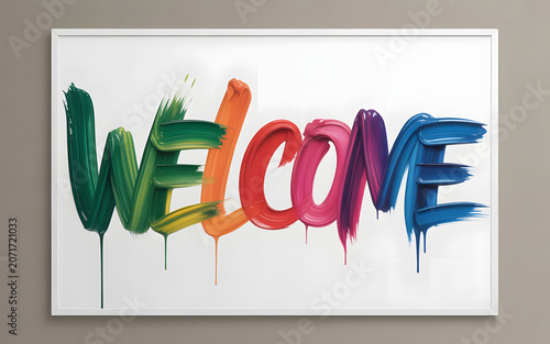A gorgeous “welcome ” poster with colorful brush strokes. 