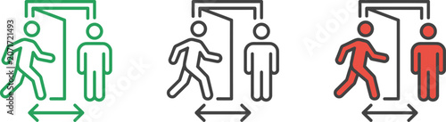 Vector illustration of people entering and exiting a door