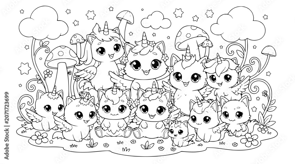 Fototapeta premium cute cartoon animals in fantasy forest