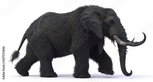 Wooly coloured elephant with branched ivory tusks