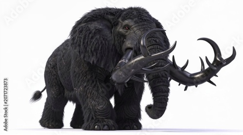 Wooly coloured elephant with branched ivory tusks
