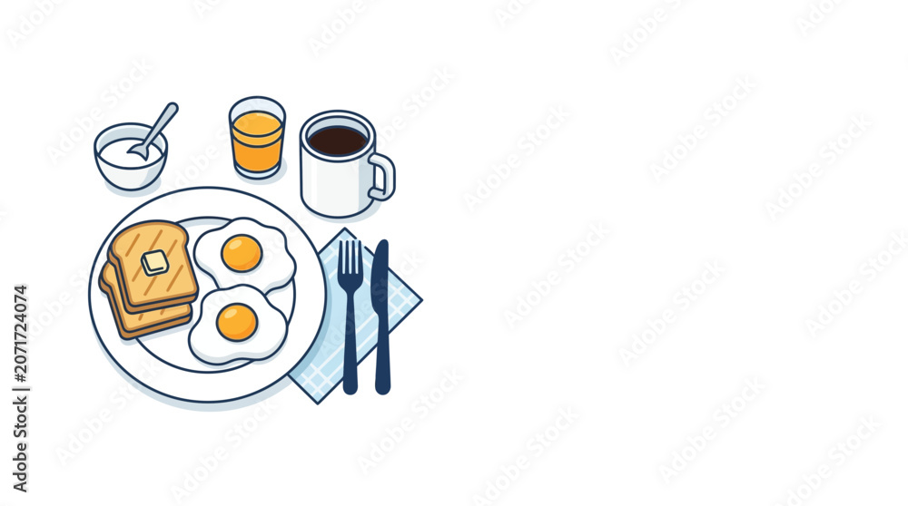 Fototapeta premium Healthy Breakfast Illustration with Eggs and Toast