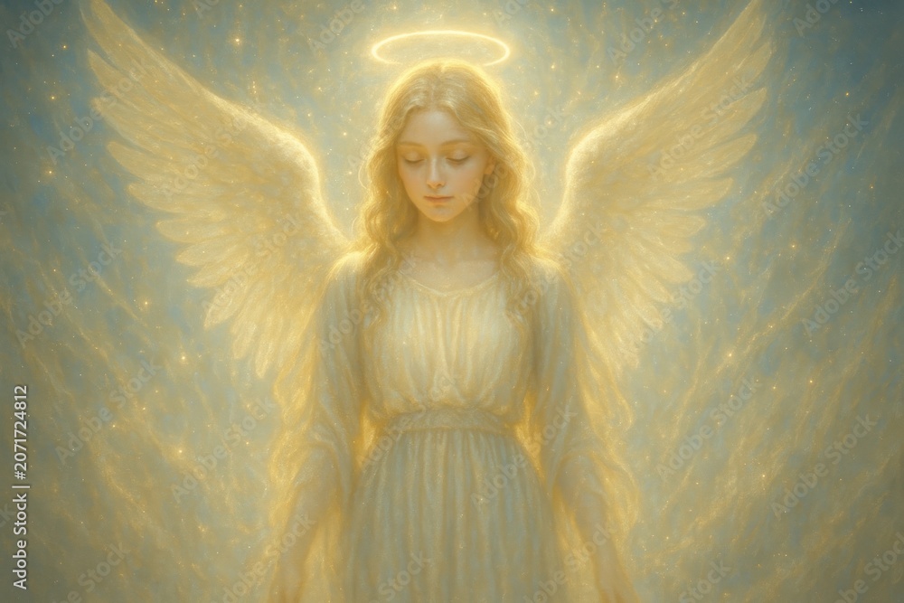 Obraz premium Ethereal angelic figure glowing background