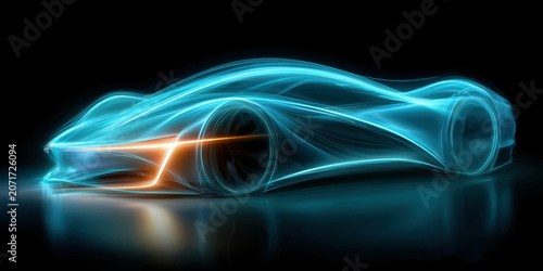 Futuristic glowing concept car with neon lines for premium automotive branding.
