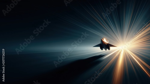 Exploding light burst around a jet silhouette for dramatic speed and power visuals.
