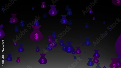 Money-bag Icon flying overlay isolated on black background loop.