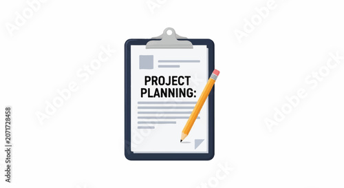 Comprehensive Project Planning Document Displaying Clipboard and Pencil for Organizing Tasks and Milestones.